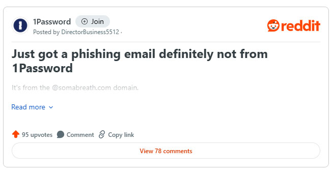 Cảnh báo: Người dùng 1Password nhận được email reset mật khẩu chính fake