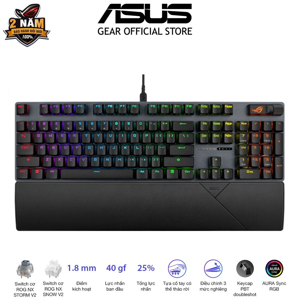 Bàn phím gaming có dây ASUS ROG Strix Scope II X, Switch cơ ROG NX V2 có thể Hotswap, Mút giảm âm