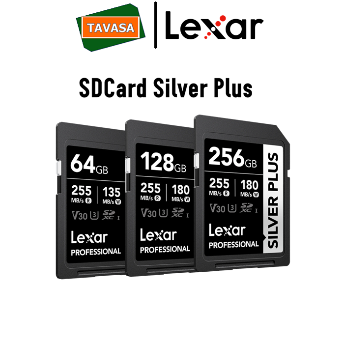 Thẻ Nhớ SD Lexar SILVER PLUS 64GB-128GB-256GB 205MB/s UHS-I U3 V30 Cho Máy Ảnh DSLR